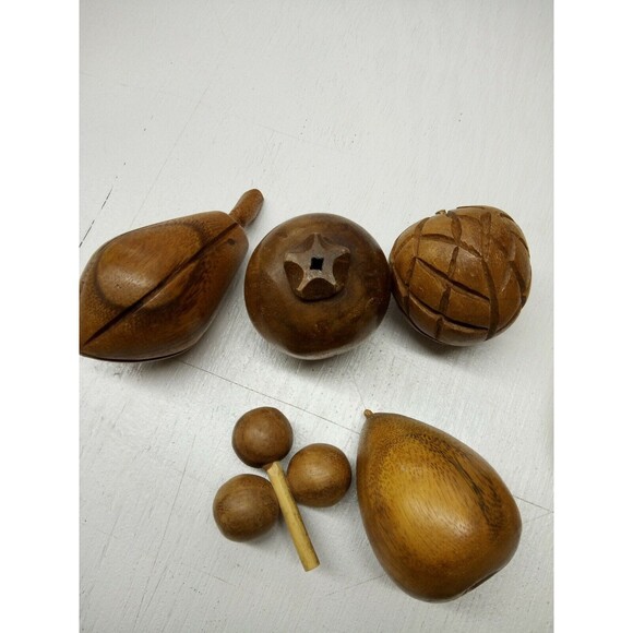 MCM Wooden Fruit Lot Of 6 Vintage Carved Retro Boho Centerpiece and Wooden Servi - Picture 2 of 3